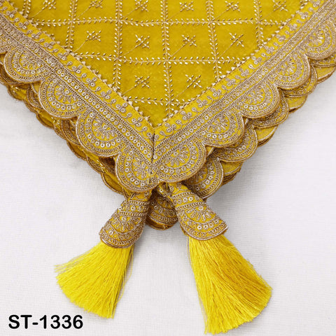 Yellow Organza Embroidered Dupatta with Gold Beads, Bridal Wedding Stole Veil