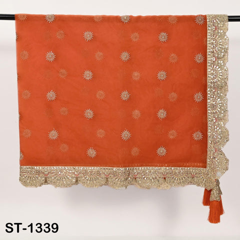 Orange Organza Dupatta with Gota Patti Embroidery and Tassels – Indian Wedding Scarf