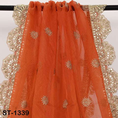 Orange Organza Dupatta with Gota Patti Embroidery and Tassels – Indian Wedding Scarf