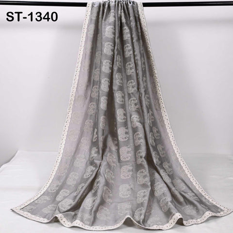 Grey Chanderi Embroidered Elephant Dupatta, Ivory Sequins, Bridal Wedding Chunni Veil