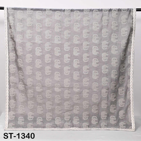 Grey Chanderi Embroidered Elephant Dupatta, Ivory Sequins, Bridal Wedding Chunni Veil