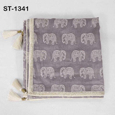 Mauve Chanderi Embroidered Elephant Dupatta, Bridal Wedding Veil, Scarf, Stole