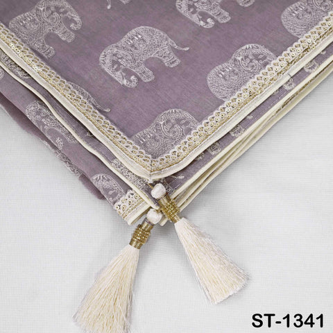 Mauve Chanderi Embroidered Elephant Dupatta, Bridal Wedding Veil, Scarf, Stole