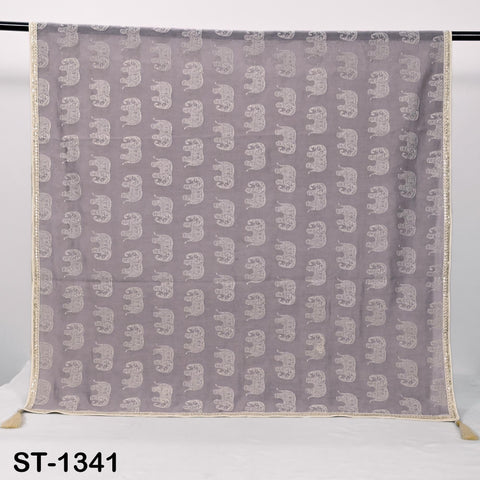 Mauve Chanderi Embroidered Elephant Dupatta, Bridal Wedding Veil, Scarf, Stole