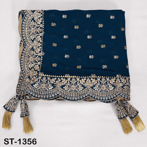 Navy Blue Georgette Dupatta with Hand-Beaded Embroidery and Tassels – Bridal Veil Scarf