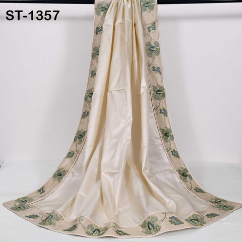 Embroidered Tussar Silk Dupatta, Handcrafted Indian Bridal Veil Scarf Gift