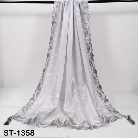Silver Zari Tissue Dupatta, Sequin Embroidered Wedding Scarf, Bridal Lehenga Accessory