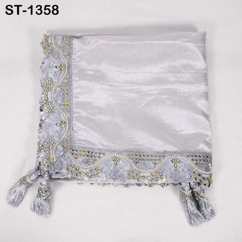 Silver Zari Tissue Dupatta, Sequin Embroidered Wedding Scarf, Bridal Lehenga Accessory