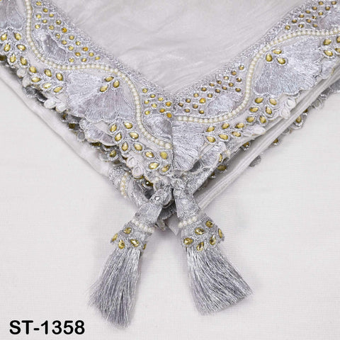 Silver Zari Tissue Dupatta, Sequin Embroidered Wedding Scarf, Bridal Lehenga Accessory