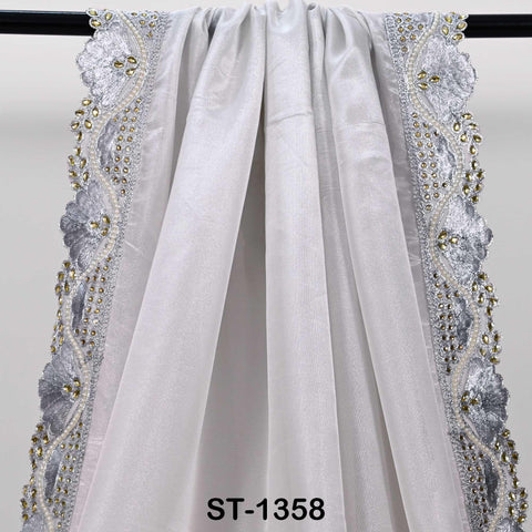 Silver Zari Tissue Dupatta, Sequin Embroidered Wedding Scarf, Bridal Lehenga Accessory