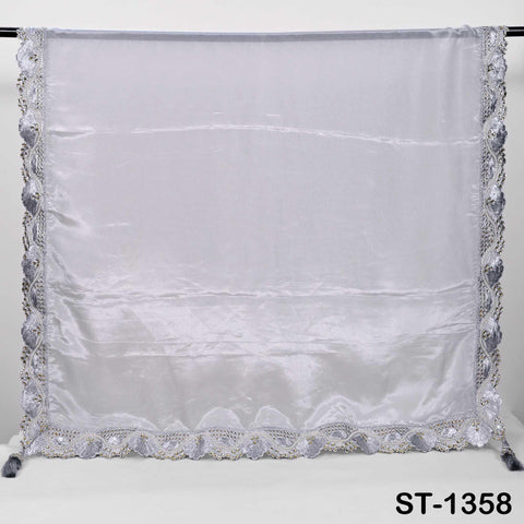 Silver Zari Tissue Dupatta, Sequin Embroidered Wedding Scarf, Bridal Lehenga Accessory