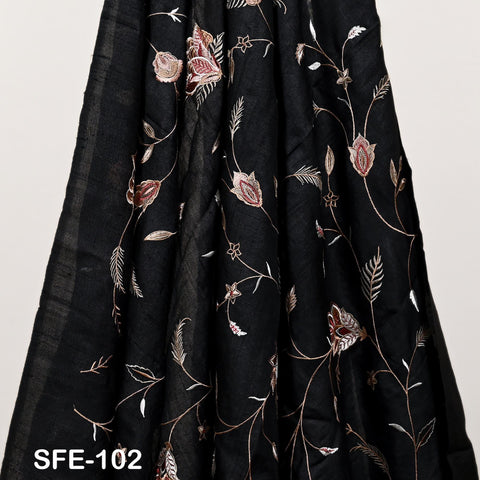 Pure Tussar Silk Embroidery Fabric by the yard Indian Embroidered Raw Silk Wild Natural Handmade Peace Silk Tussah Dresses Material Costumes