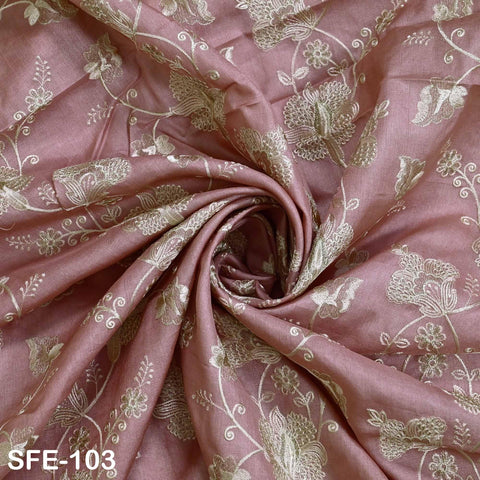 Salmon Pink Pure Tussar Silk Embroidered Fabric Indian Embroidery Raw Silk Wild Natural Handmade Fabric Peace Silk Tussah Dress Material