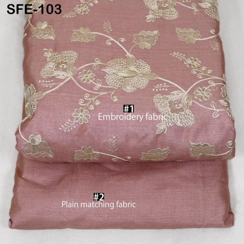 Salmon Pink Pure Tussar Silk Embroidered Fabric Indian Embroidery Raw Silk Wild Natural Handmade Fabric Peace Silk Tussah Dress Material