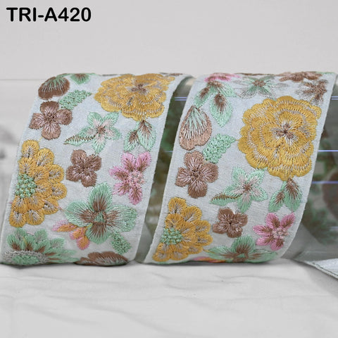 1 Meter Indian Embroidered Fabric 5 Cm Trim Saree Sewing Crafting Embellishment Embroidery Border Wedding Dress Trimmings Cushion Covers