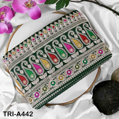 Embroidered Zari Sequin Sari Border Trim: Bottle Green Indian Craft Ribbon (1 Meter)