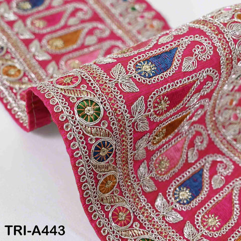 Embroidered Zari Sequin Sari Border Trim: Magenta Indian Craft Ribbon (1 Meter)