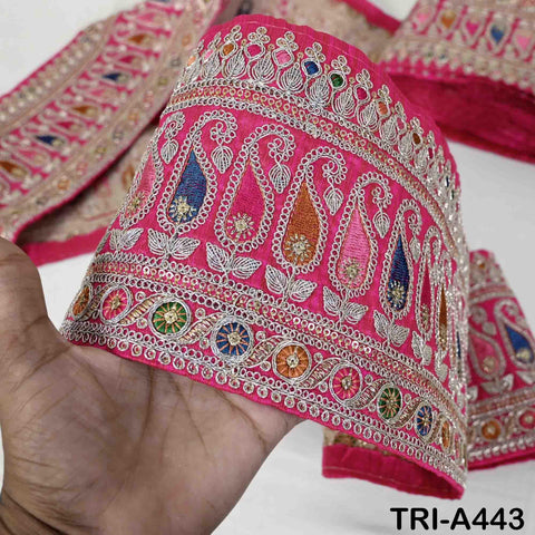 Embroidered Zari Sequin Sari Border Trim: Magenta Indian Craft Ribbon (1 Meter)
