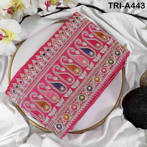 Embroidered Zari Sequin Sari Border Trim: Magenta Indian Craft Ribbon (1 Meter)