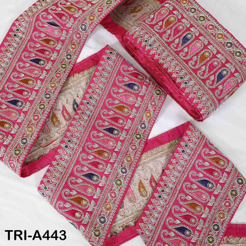 Embroidered Zari Sequin Sari Border Trim: Magenta Indian Craft Ribbon (1 Meter)