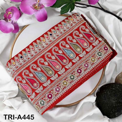 Embroidered Trim Zari Sequin Sari Border: Red Indian Craft Ribbon (1 Meter) 6 inches