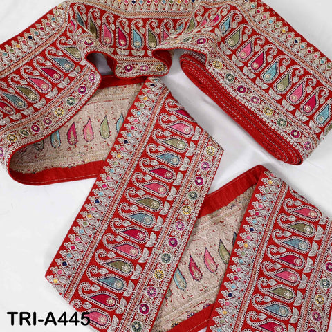 Embroidered Trim Zari Sequin Sari Border: Red Indian Craft Ribbon (1 Meter) 6 inches