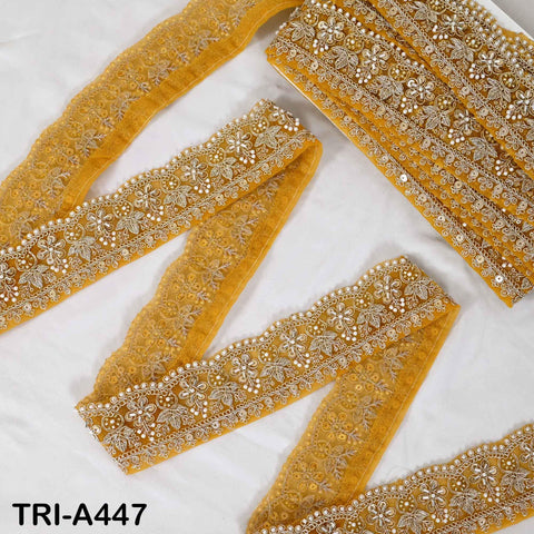 Yellow Indian Beaded Trim Ribbon – Gold Zari Embroidery Sari Border (5cm) 1 Meter Wedding Dupatta Dress Costumes