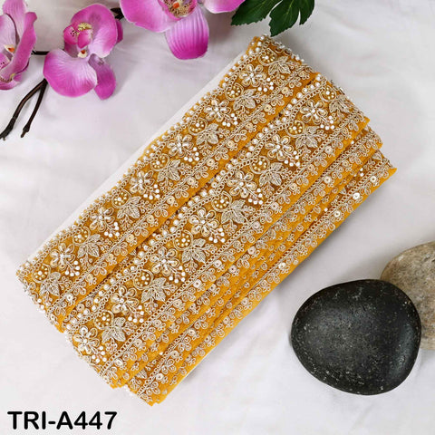 Yellow Indian Beaded Trim Ribbon – Gold Zari Embroidery Sari Border (5cm) 1 Meter Wedding Dupatta Dress Costumes