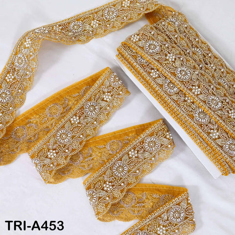 Yellow Indian Beaded Trim Ribbon – Gold Zari Embroidery Sari Border (5cm)