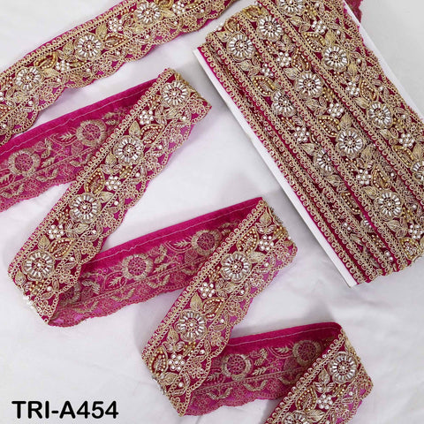 Magenta Indian Beaded Trim Ribbon – Gold Zari Embroidery Sari Border (5cm)