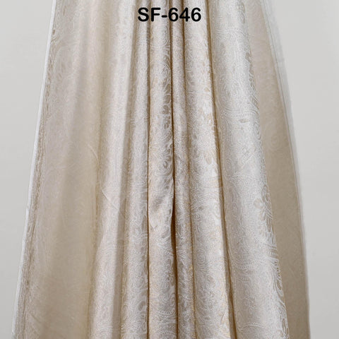 Pure Silk Tissue Jacquard Crepe Fabric Damask Gold Border, White Sheen (44" Width)