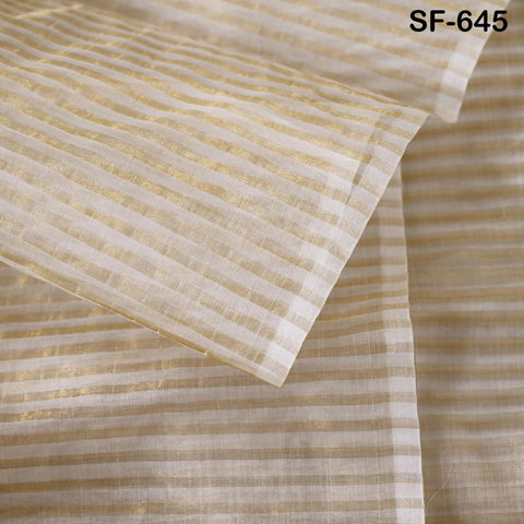 Pure Silk Organza Fabric Jari Strips, Gold and White (44" Width)