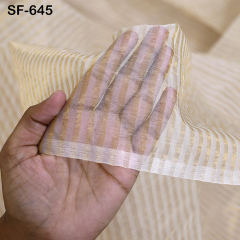 Pure Silk Organza Fabric Jari Strips, Gold and White (44" Width)