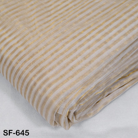 Pure Silk Organza Fabric Jari Strips, Gold and White (44" Width)