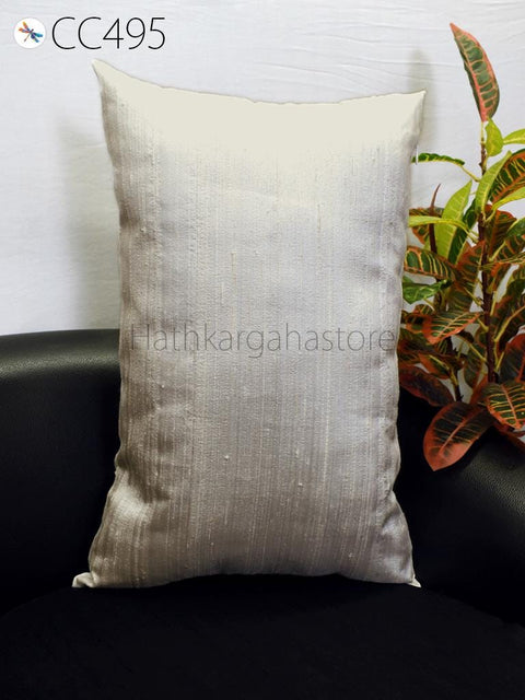 Ivory Dupioni Pure Silk Pillowcase | Rectangle Handmade Lumbar | Throw Pillow | Home Decor Silk Cushion Cover | HouseWarming Gift Her / Him