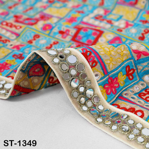 Embroidered Georgette Dupatta with Mirror Work Border, Floral Design Chunni