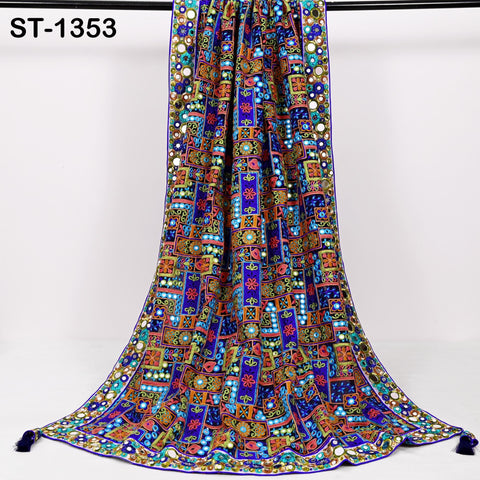 Embroidered Georgette Dupatta with Mirror Work Border, Floral Design Chunni