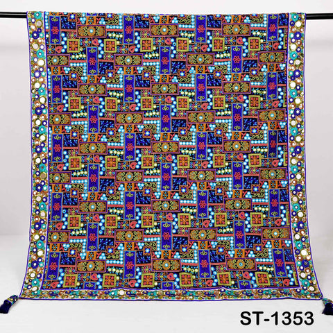 Embroidered Georgette Dupatta with Mirror Work Border, Floral Design Chunni