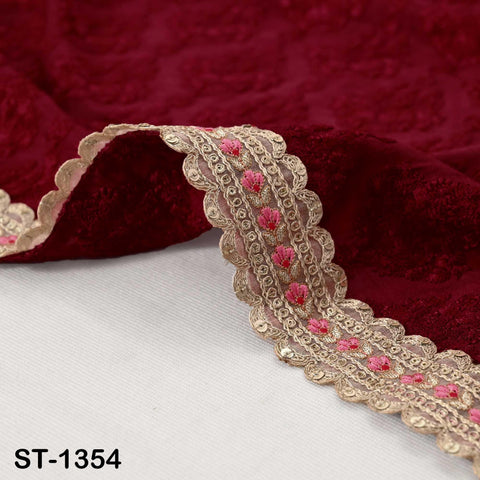 Deep Red Embroidery Dupatta with Gold Sequins, Bridal Wedding Stole, 2.5 Yards