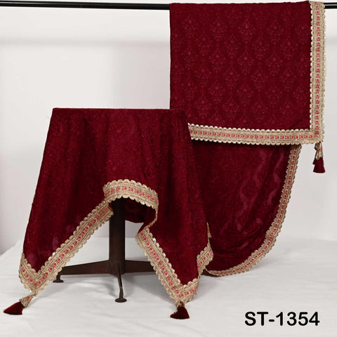 Deep Red Embroidery Dupatta with Gold Sequins, Bridal Wedding Stole, 2.5 Yards