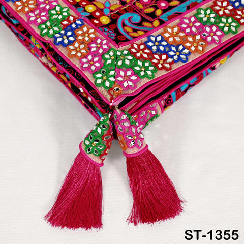 Embroidered Georgette Dupatta with Mirror Work Border, Floral Design Chunni