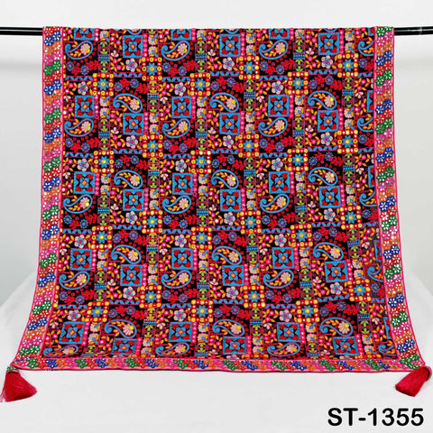 Embroidered Georgette Dupatta with Mirror Work Border, Floral Design Chunni
