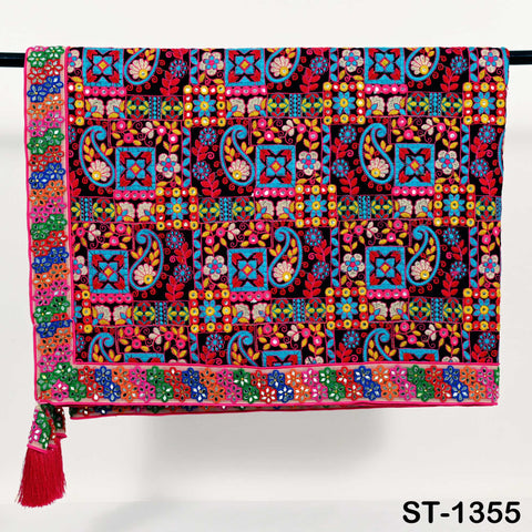 Embroidered Georgette Dupatta with Mirror Work Border, Floral Design Chunni