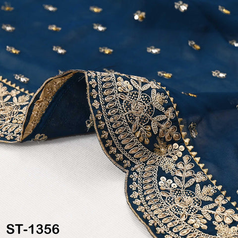 Navy Blue Georgette Dupatta with Hand-Beaded Embroidery and Tassels – Bridal Veil Scarf