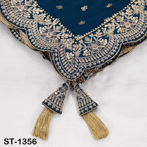 Navy Blue Georgette Dupatta with Hand-Beaded Embroidery and Tassels – Bridal Veil Scarf