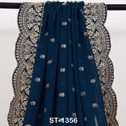 Navy Blue Georgette Dupatta with Hand-Beaded Embroidery and Tassels – Bridal Veil Scarf