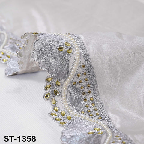 Silver Zari Tissue Dupatta, Sequin Embroidered Wedding Scarf, Bridal Lehenga Accessory
