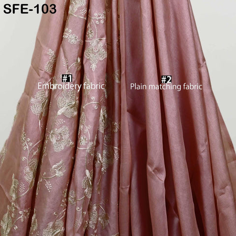 Salmon Pink Pure Tussar Silk Embroidered Fabric Indian Embroidery Raw Silk Wild Natural Handmade Fabric Peace Silk Tussah Dress Material