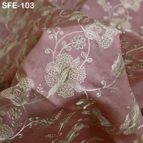 Salmon Pink Pure Tussar Silk Embroidered Fabric Indian Embroidery Raw Silk Wild Natural Handmade Fabric Peace Silk Tussah Dress Material