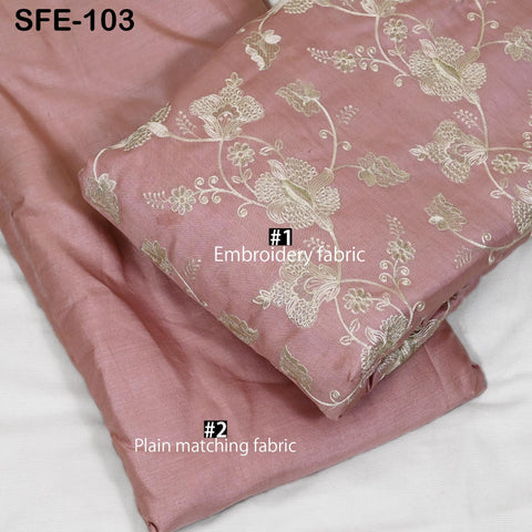 Salmon Pink Pure Tussar Silk Embroidered Fabric Indian Embroidery Raw Silk Wild Natural Handmade Fabric Peace Silk Tussah Dress Material